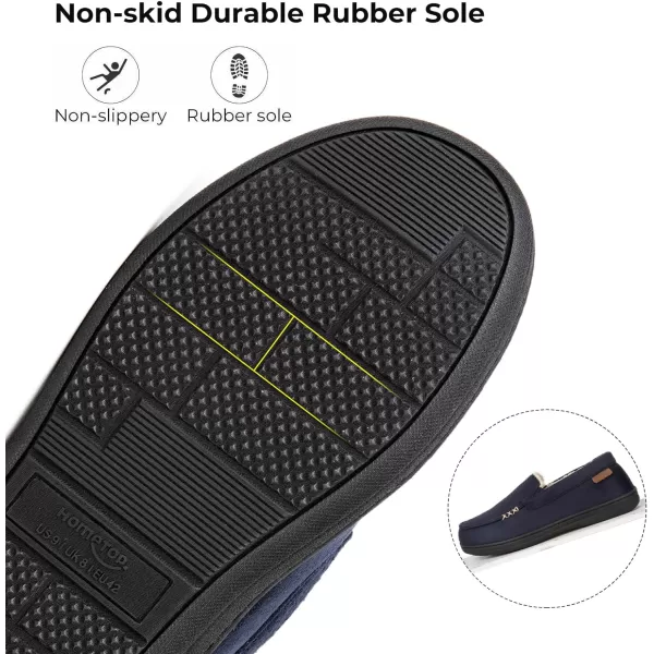 HomeTop Men's Memory Foam Moccasin Slippers, Comfy Indoor Outdoor House Shoes Suede Bedroom with Warm Sherpa Lining Durable Rubber Sole