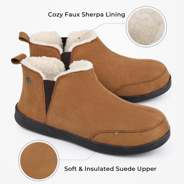 HomeTop Men's Soft Microsuede Sherpa Lined House Shoes with Elastic Dual Gores