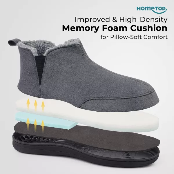 HomeTop Men's Soft Microsuede Sherpa Lined House Shoes with Elastic Dual Gores
