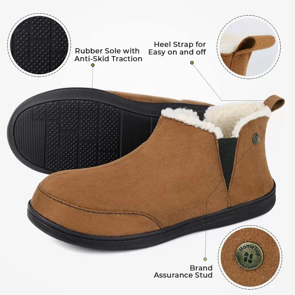 HomeTop Men's Soft Microsuede Sherpa Lined House Shoes with Elastic Dual Gores