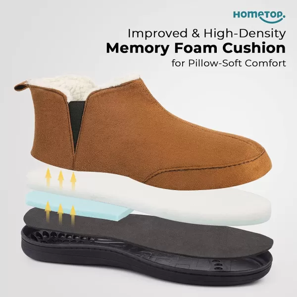 HomeTop Men's Soft Microsuede Sherpa Lined House Shoes with Elastic Dual Gores
