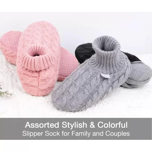 HomeTop Men's Women's Comfy Cable Knit Slipper Socks with Anti-Skid Silicone Gripper