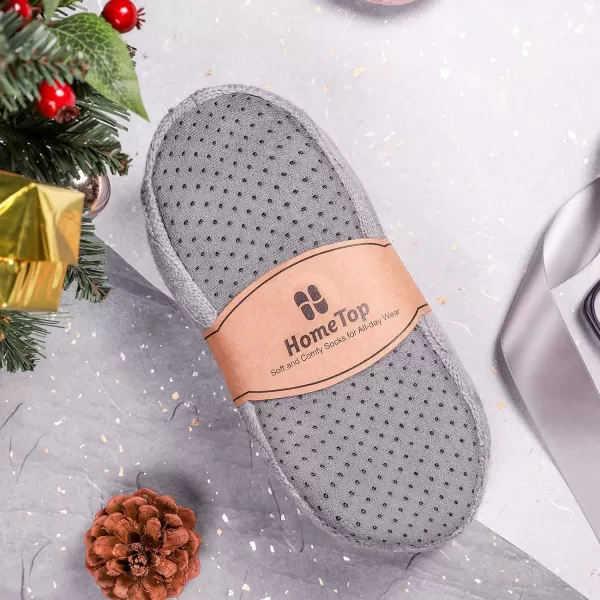 HomeTop Men's Women's Comfy Cable Knit Slipper Socks with Anti-Skid Silicone Gripper