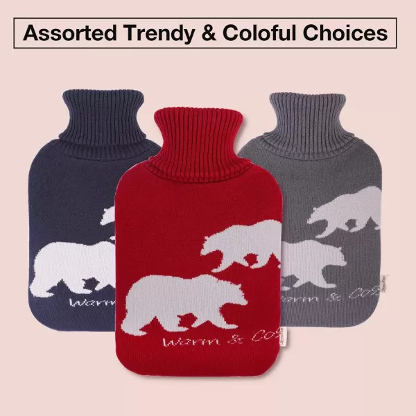 HomeTop Premium 2 Liter Classic Rubber Hot Water Bottle w/Elegant Polar Bear Knit Cover 