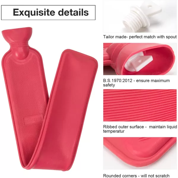 HomeTop Premium 2.25 Liters Rubber Hot Water Bottle w/Soft Gray Polka Dot Fleece Cover 