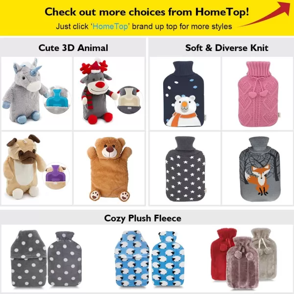 HomeTop Premium Classic Rubber Hot Water Bottle and Luxurious Faux Fur Plush Fleece Cover w/Pom Pom Decor 