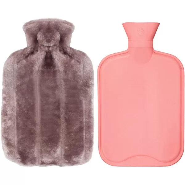 HomeTop Premium Classic Rubber Hot Water Bottle and Luxurious Faux Fur Plush Fleece Cover w/Pom Pom Decor 