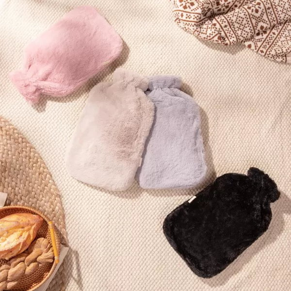 HomeTop Premium Classic Rubber Hot Water Bottle and Luxurious Faux Fur Plush Fleece Cover w/Pom Pom Decor 