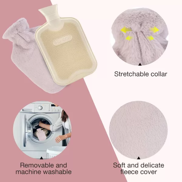 HomeTop Premium Classic Rubber Hot Water Bottle and Luxurious Faux Fur Plush Fleece Cover w/Pom Pom Decor 