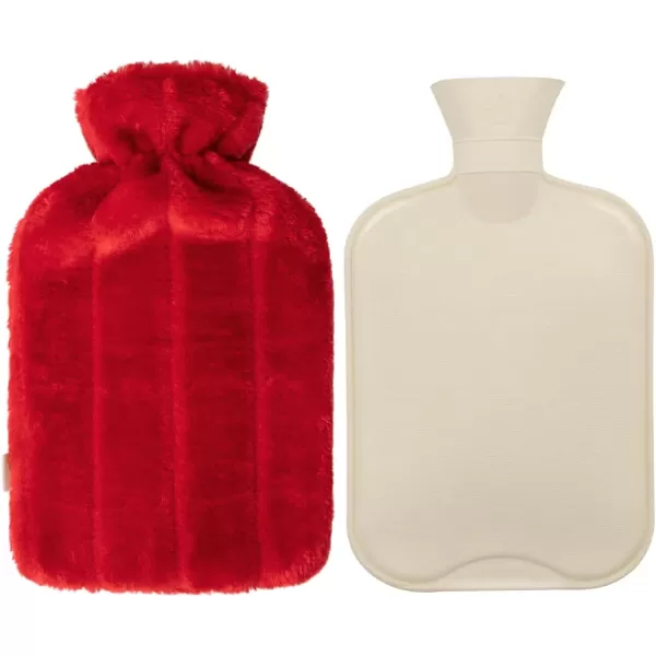 HomeTop Premium Classic Rubber Hot Water Bottle and Luxurious Faux Fur Plush Fleece Cover w/Pom Pom Decor 