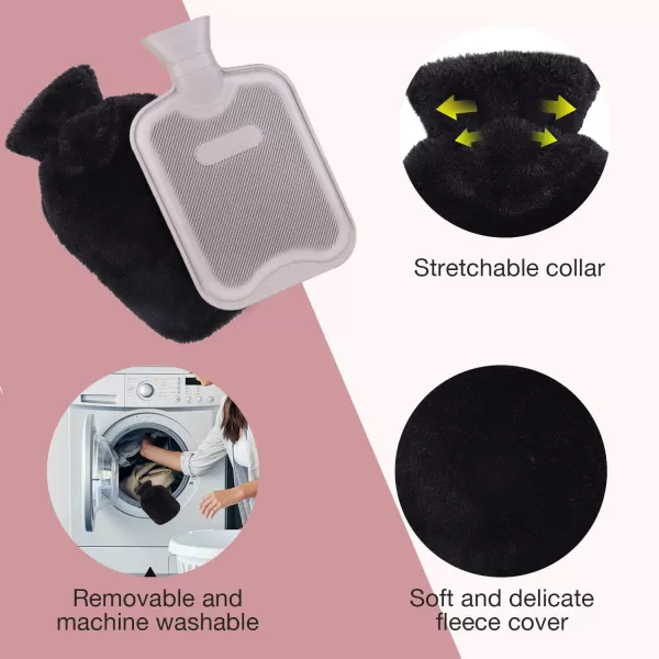 HomeTop Premium Classic Rubber Hot Water Bottle and Luxurious Faux Fur Plush Fleece Cover w/Pom Pom Decor 