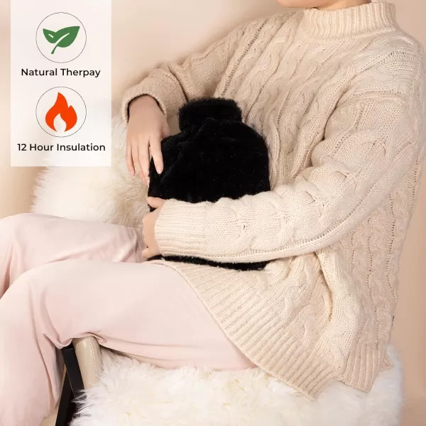 HomeTop Premium Classic Rubber Hot Water Bottle and Luxurious Faux Fur Plush Fleece Cover w/Pom Pom Decor 