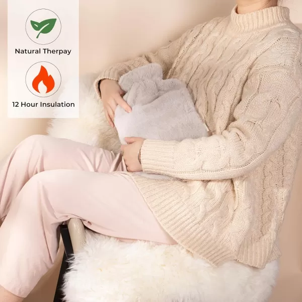 HomeTop Premium Classic Rubber Hot Water Bottle and Luxurious Faux Fur Plush Fleece Cover w/Pom Pom Decor 