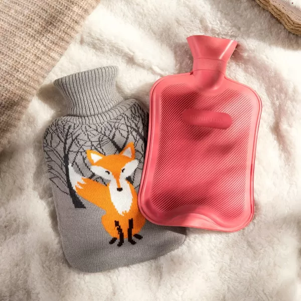 HomeTop Premium Classic Rubber Hot Water Bottle with Cute Knit Cover 