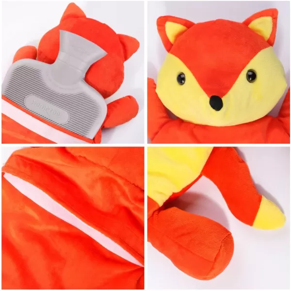 HomeTop Premium Classic Rubber Hot and Cold Water Bottle with Cute Stuffed Fox Cover 