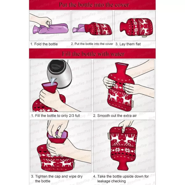 HomeTop Premium Classic Rubber Hot or Cold Water Bottle with Soft Fleece Cover 