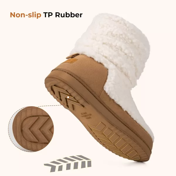HomeTop Women's Boot Slippers Warm Memory Foam House Shoes Indoor Outdoor with Rubber Soles