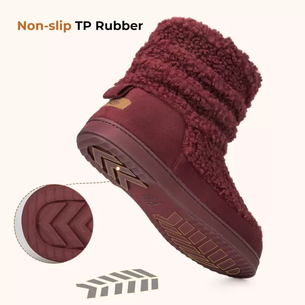 HomeTop Women's Boot Slippers Warm Memory Foam House Shoes Indoor Outdoor with Rubber Soles