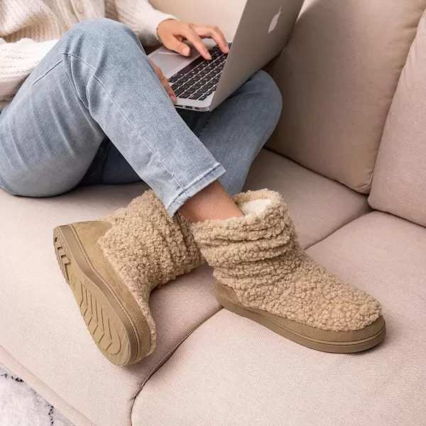 HomeTop Women's Boot Slippers Warm Memory Foam House Shoes Indoor Outdoor with Rubber Soles