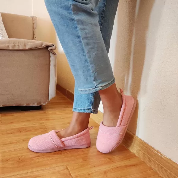HomeTop Women's Comfort Memory Foam House Shoes, Ladies' Light Weight Terry Cloth Loafer Slippers with Indoor Outdoor Non-skid Rubber Sole