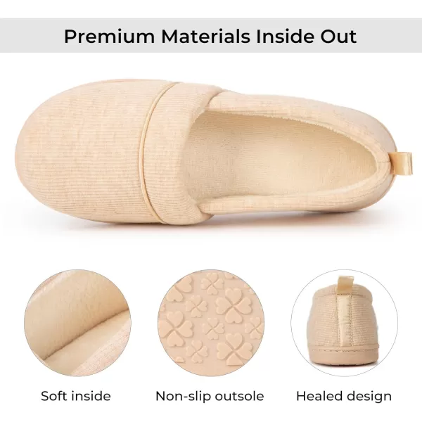 HomeTop Women's Comfort Memory Foam House Shoes, Ladies' Light Weight Terry Cloth Loafer Slippers with Indoor Outdoor Non-skid Rubber Sole