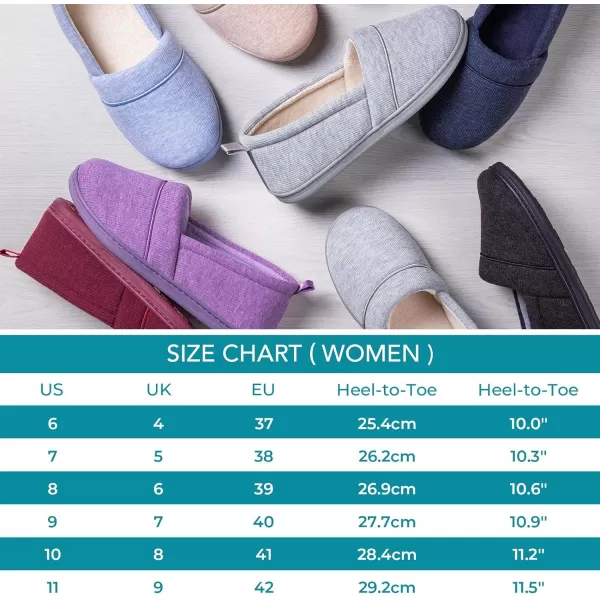 HomeTop Women's Comfort Memory Foam House Shoes, Ladies' Light Weight Terry Cloth Loafer Slippers with Indoor Outdoor Non-skid Rubber Sole