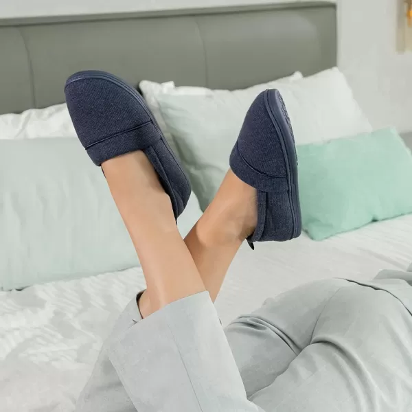 HomeTop Women's Comfort Memory Foam House Shoes, Ladies' Light Weight Terry Cloth Loafer Slippers with Indoor Outdoor Non-skid Rubber Sole