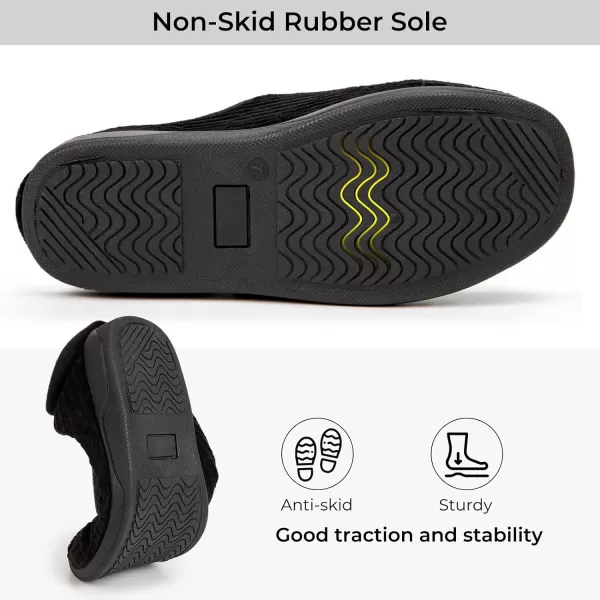 HomeTop Women's Comfy Corded Velveteen Adjustable Wide Fit Shoes Hook And Loop Memory Foam Closed-back Diabetic Swollen Feet Slippers