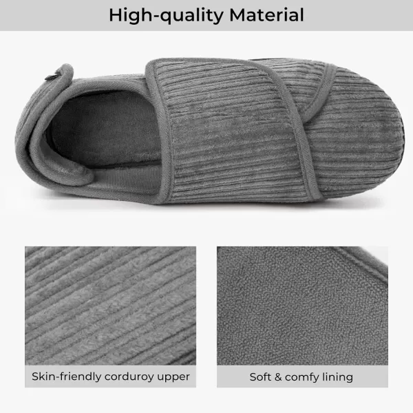 HomeTop Women's Comfy Corded Velveteen Adjustable Wide Fit Shoes Hook And Loop Memory Foam Closed-back Diabetic Swollen Feet Slippers