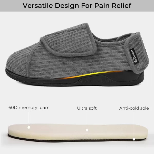 HomeTop Women's Comfy Corded Velveteen Adjustable Wide Fit Shoes Hook And Loop Memory Foam Closed-back Diabetic Swollen Feet Slippers
