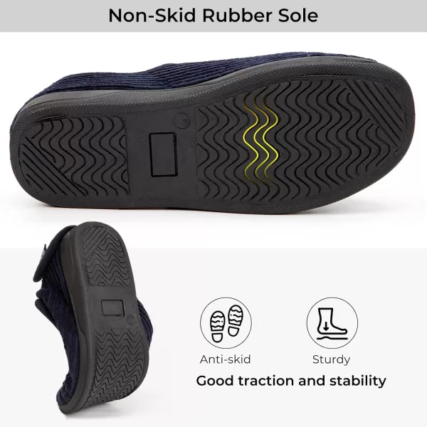 HomeTop Women's Comfy Corded Velveteen Adjustable Wide Fit Shoes Hook And Loop Memory Foam Closed-back Diabetic Swollen Feet Slippers