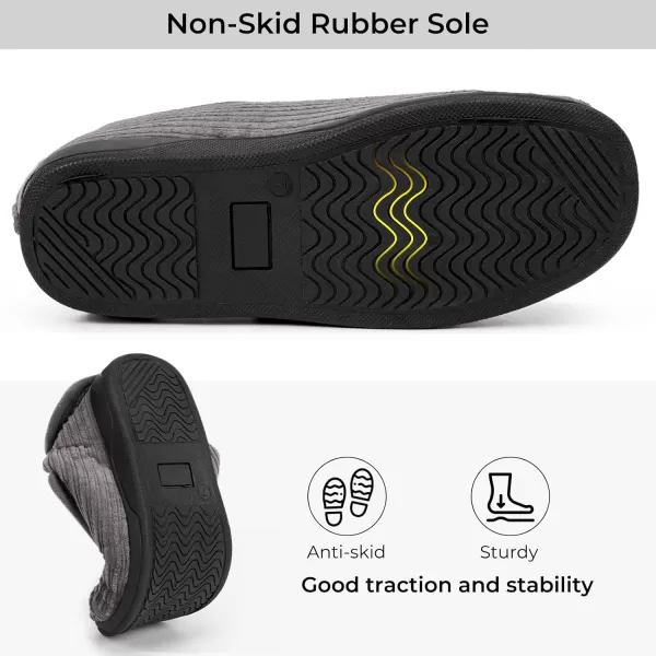 HomeTop Women's Comfy Corded Velveteen Adjustable Wide Fit Shoes Hook And Loop Memory Foam Closed-back Diabetic Swollen Feet Slippers