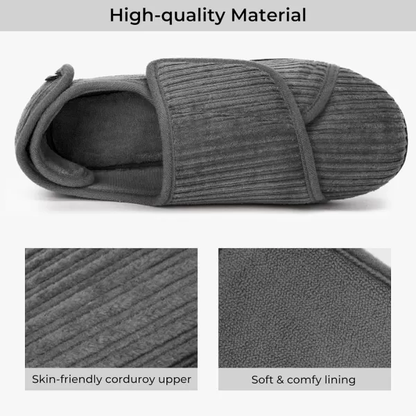 HomeTop Women's Comfy Corded Velveteen Adjustable Wide Fit Shoes Hook And Loop Memory Foam Closed-back Diabetic Swollen Feet Slippers