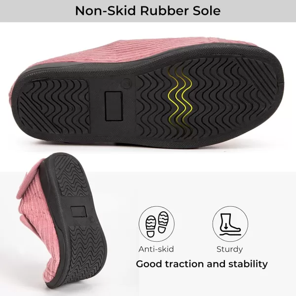 HomeTop Women's Comfy Corded Velveteen Adjustable Wide Fit Shoes Hook And Loop Memory Foam Closed-back Diabetic Swollen Feet Slippers