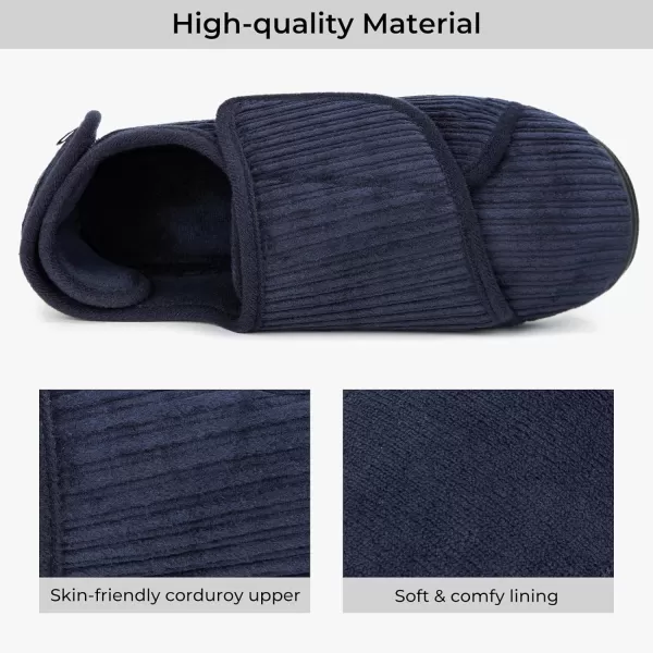 HomeTop Women's Comfy Corded Velveteen Adjustable Wide Fit Shoes Hook And Loop Memory Foam Closed-back Diabetic Swollen Feet Slippers