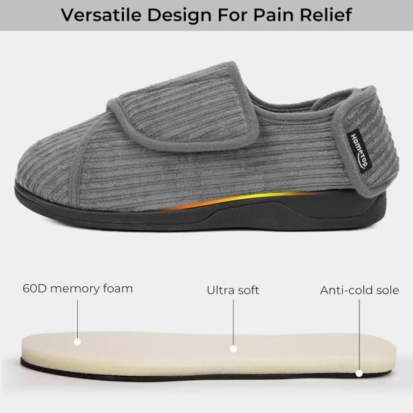HomeTop Women's Comfy Corded Velveteen Adjustable Wide Fit Shoes Hook And Loop Memory Foam Closed-back Diabetic Swollen Feet Slippers