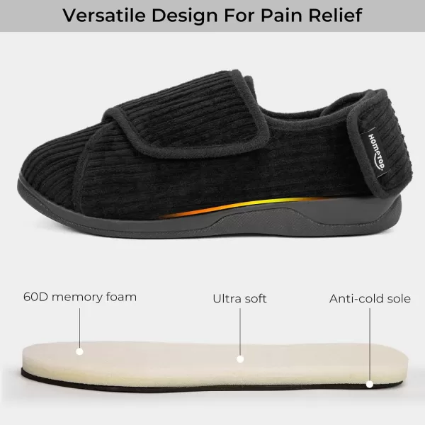 HomeTop Women's Comfy Corded Velveteen Adjustable Wide Fit Shoes Hook And Loop Memory Foam Closed-back Diabetic Swollen Feet Slippers