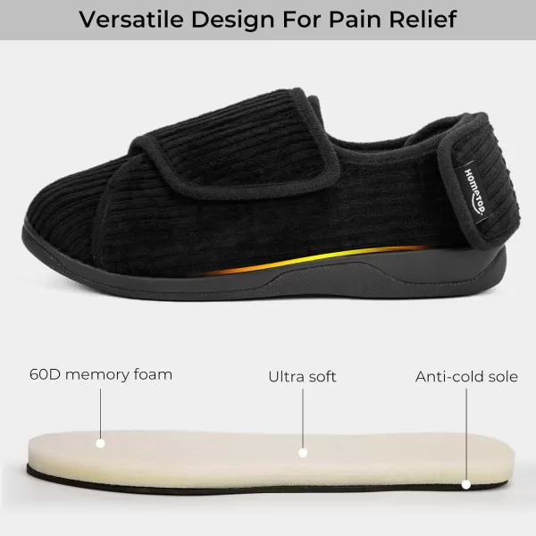 HomeTop Women's Comfy Corded Velveteen Adjustable Wide Fit Shoes Hook And Loop Memory Foam Closed-back Diabetic Swollen Feet Slippers