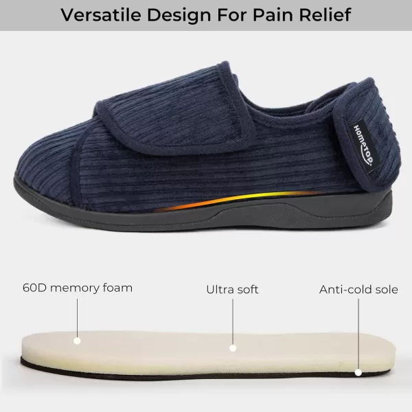HomeTop Women's Comfy Corded Velveteen Adjustable Wide Fit Shoes Hook And Loop Memory Foam Closed-back Diabetic Swollen Feet Slippers