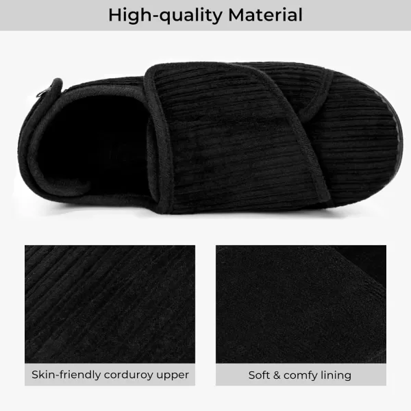 HomeTop Women's Comfy Corded Velveteen Adjustable Wide Fit Shoes Hook And Loop Memory Foam Closed-back Diabetic Swollen Feet Slippers