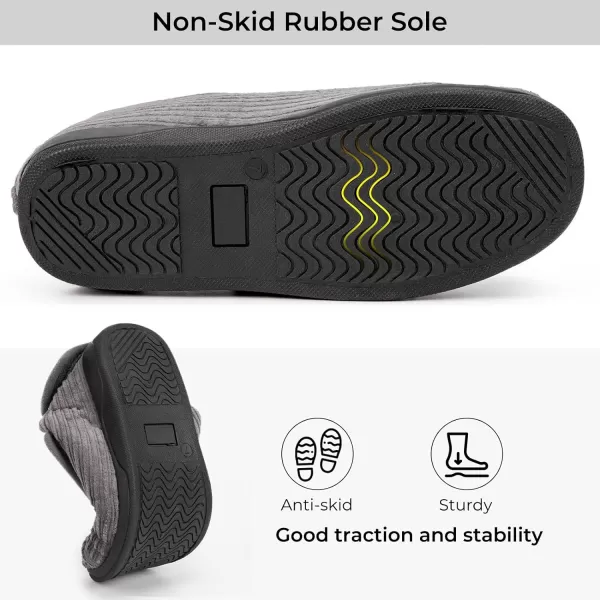HomeTop Women's Comfy Corded Velveteen Adjustable Wide Fit Shoes Hook And Loop Memory Foam Closed-back Diabetic Swollen Feet Slippers
