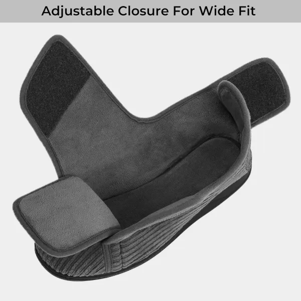 HomeTop Women's Comfy Corded Velveteen Adjustable Wide Fit Shoes Hook And Loop Memory Foam Closed-back Diabetic Swollen Feet Slippers