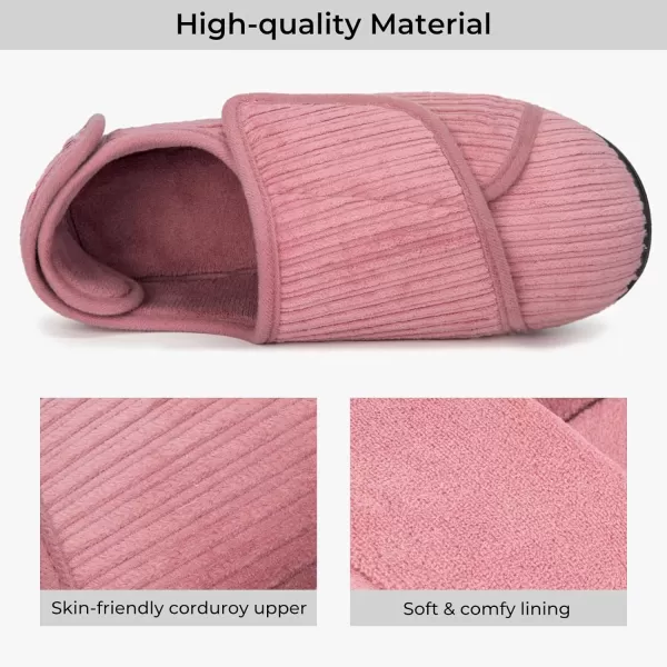 HomeTop Women's Comfy Corded Velveteen Adjustable Wide Fit Shoes Hook And Loop Memory Foam Closed-back Diabetic Swollen Feet Slippers