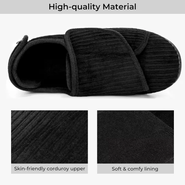HomeTop Women's Comfy Corded Velveteen Adjustable Wide Fit Shoes Hook And Loop Memory Foam Closed-back Diabetic Swollen Feet Slippers
