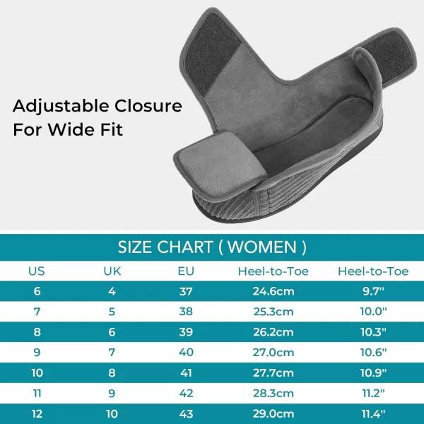 HomeTop Women's Comfy Corded Velveteen Adjustable Wide Fit Shoes Hook And Loop Memory Foam Closed-back Diabetic Swollen Feet Slippers