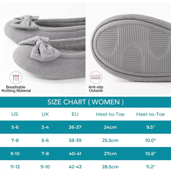 HomeTop Women's Comfy Cotton Knit Memory Foam Ballerina Slippers Light Weight Terry Cloth House Shoes w/Stretchable Heel Design