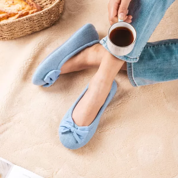 HomeTop Women's Comfy Cotton Knit Memory Foam Ballerina Slippers Light Weight Terry Cloth House Shoes w/Stretchable Heel Design
