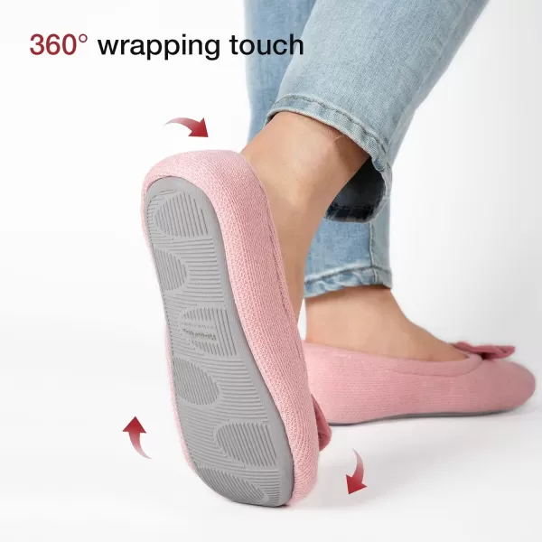 HomeTop Women's Comfy Cotton Knit Memory Foam Ballerina Slippers Light Weight Terry Cloth House Shoes w/Stretchable Heel Design