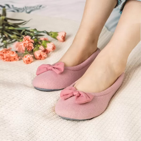 HomeTop Women's Comfy Cotton Knit Memory Foam Ballerina Slippers Light Weight Terry Cloth House Shoes w/Stretchable Heel Design