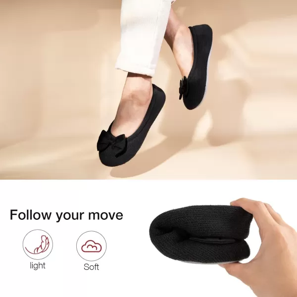 HomeTop Women's Comfy Cotton Knit Memory Foam Ballerina Slippers Light Weight Terry Cloth House Shoes w/Stretchable Heel Design